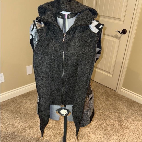 Cativa Vest Double Breasted Double Zipper Hooded Black Gray Brown Women's Sz L - Picture 5 of 16